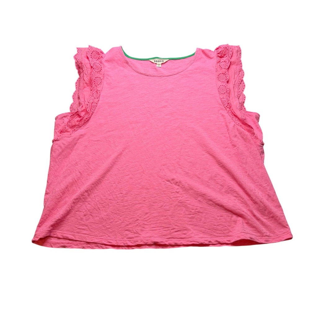 Boden Ruffle Eyelet Trim Top Womens Pink Slub Knit Sleeveless Romantic XL